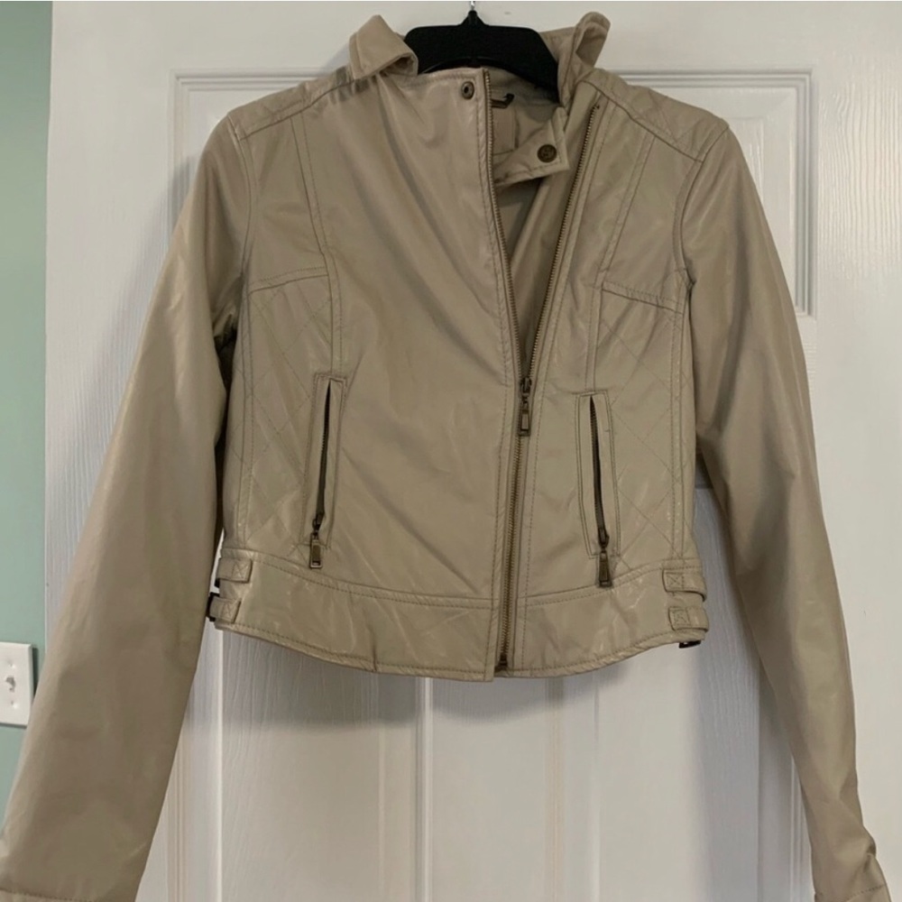 Cream Faux-leather jacket